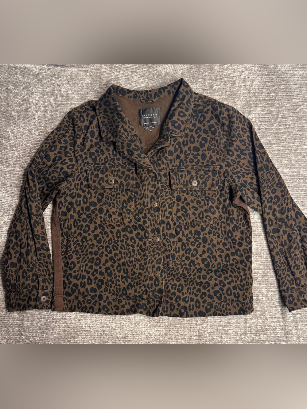Sanctuary Jacket Womens Large Brown Black Animal Print Cotton Pockets